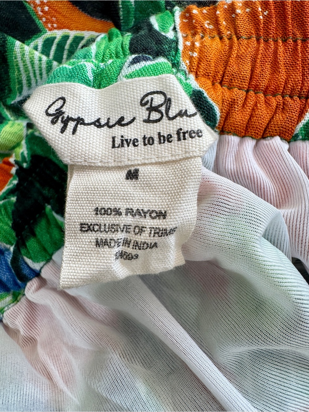 Tropical Orange Citrus Boho Maxi Skirt Size M Flowy Rayon Drawstring Waist - Picture 6 of 8